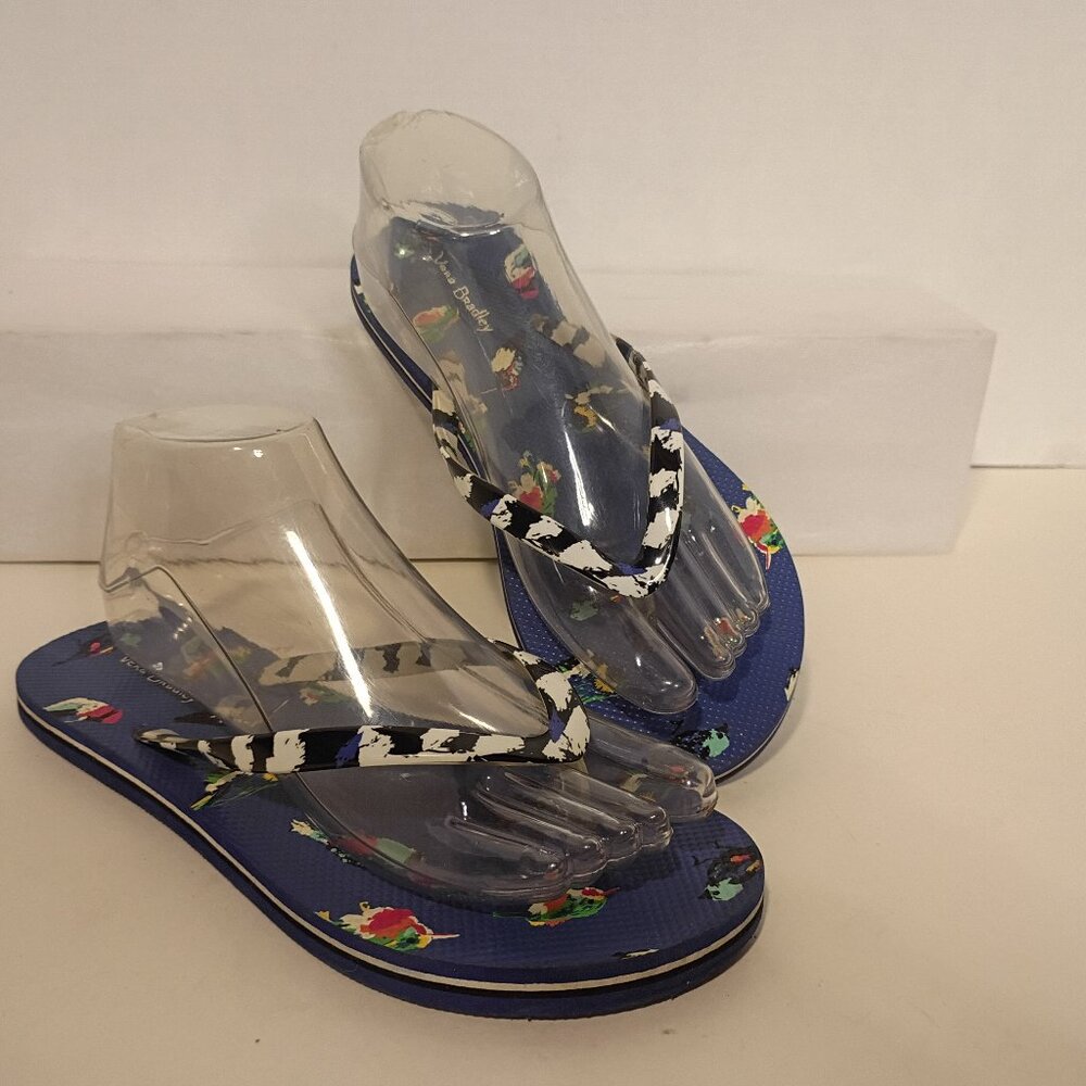 VERA BRADLEY Classic Rubber Flip Flops Size Women 8 Blue with Birds Print
